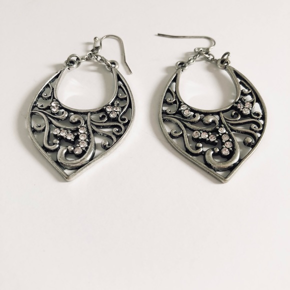 Silver Dangle Rhinestone Earrings - Picture 5 of 5